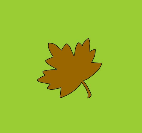 Brown maple leaf on bright green background